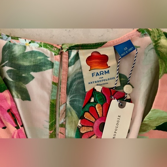 Farm Rio x Anthropologie XS NWT Deep-V Wide Leg Jumpsuit Tropical Floral Pink - Picture 7 of 17